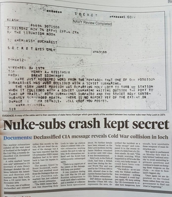 SSBN James Madison telegram and News Report